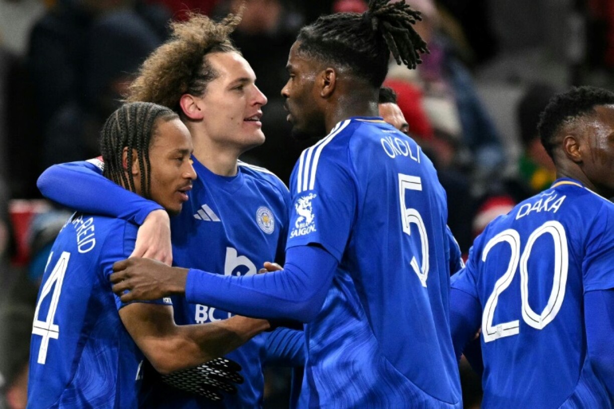 Bobby De Cordova-Reid (left) celebrates scoring for Leicester against Manchester United