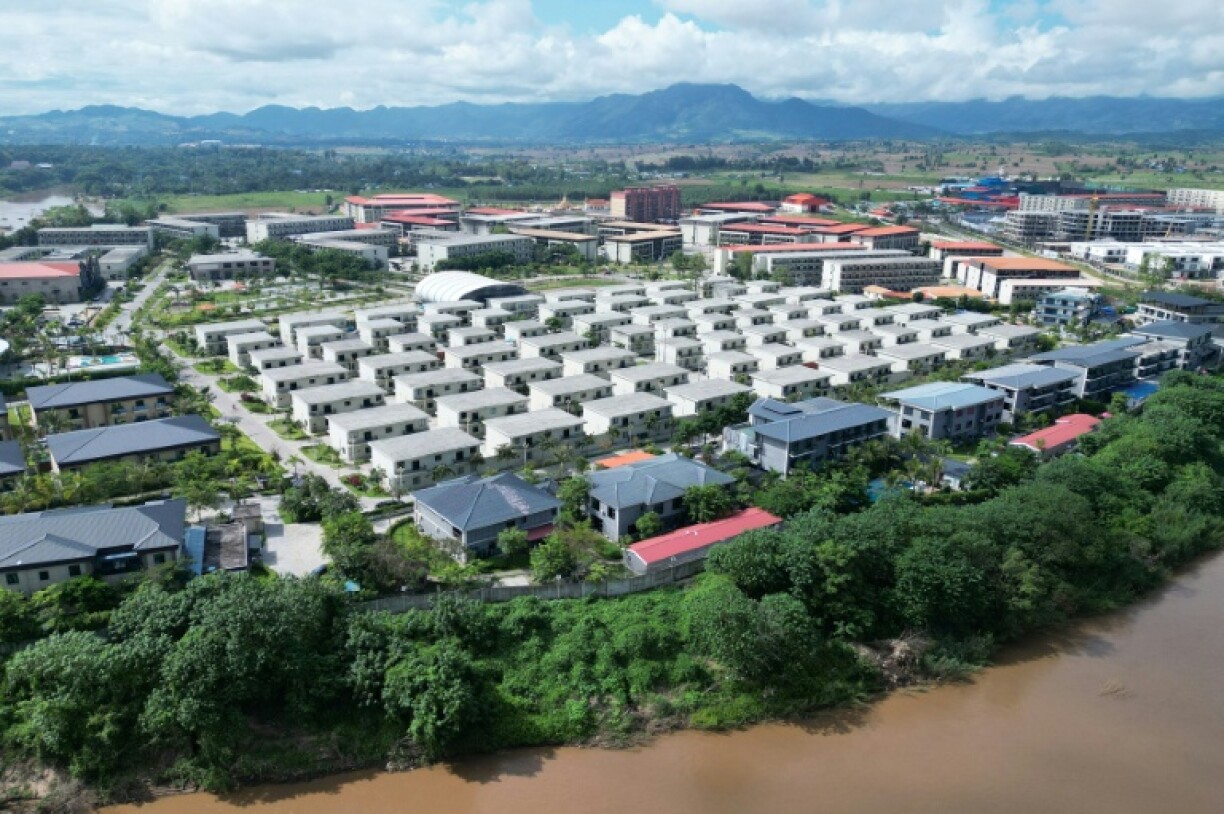 The KK Park complex in Myanmar's eastern Myawaddy township, as pictured from Mae Sot district in Thailand's border province of Tak