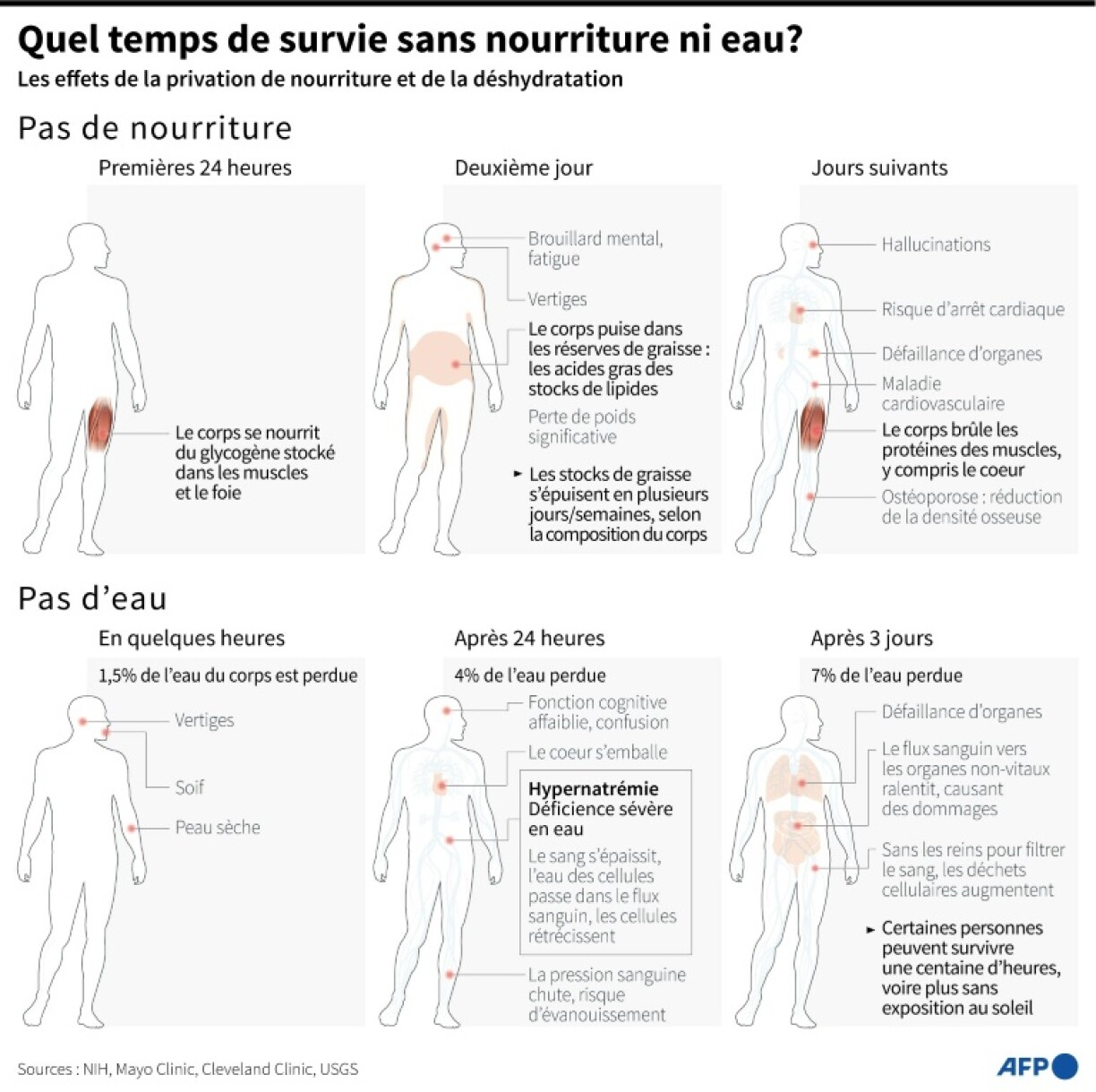 Quel temps de survie sans nourriture ni eau?