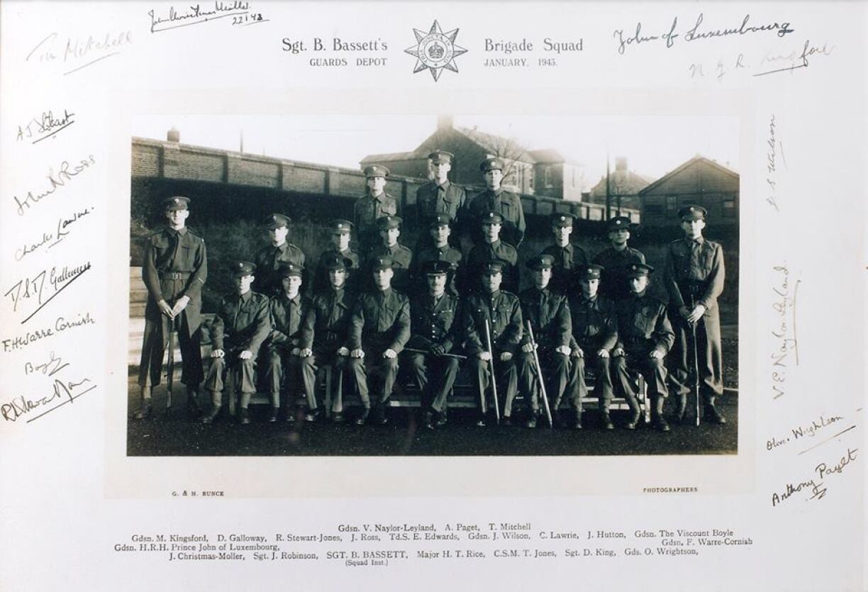 Prince Jean on the left in the front row. Brigade Squad, Guards Depot Caterham January 1943.