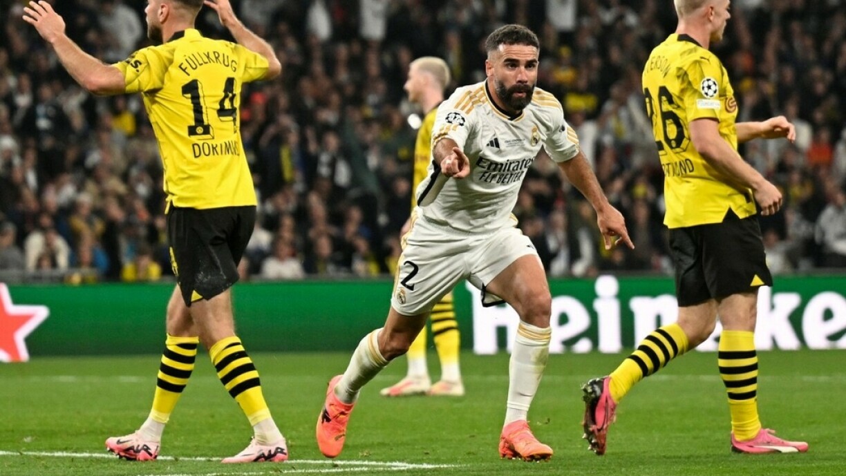 Dani Carvajal célèbre son but sur corner le 1er juin 2024 à Londres