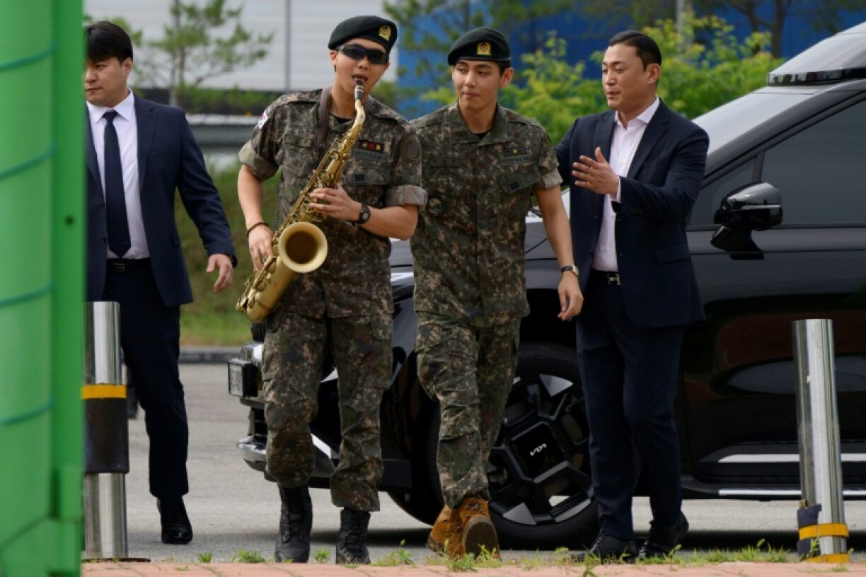 BTS member RM played a quick song on the saxophone after being discharged from military service