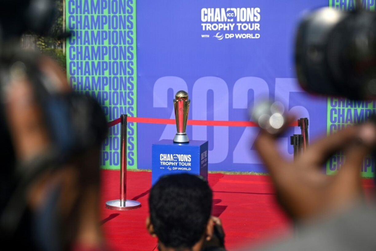 The ICC Champions Trophy on display at the National Stadium in Karachi, Pakistan, in November 2024