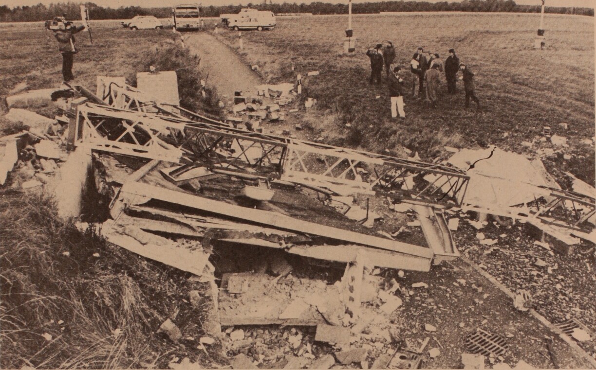 Radar equipment blown up at Findel Airport.