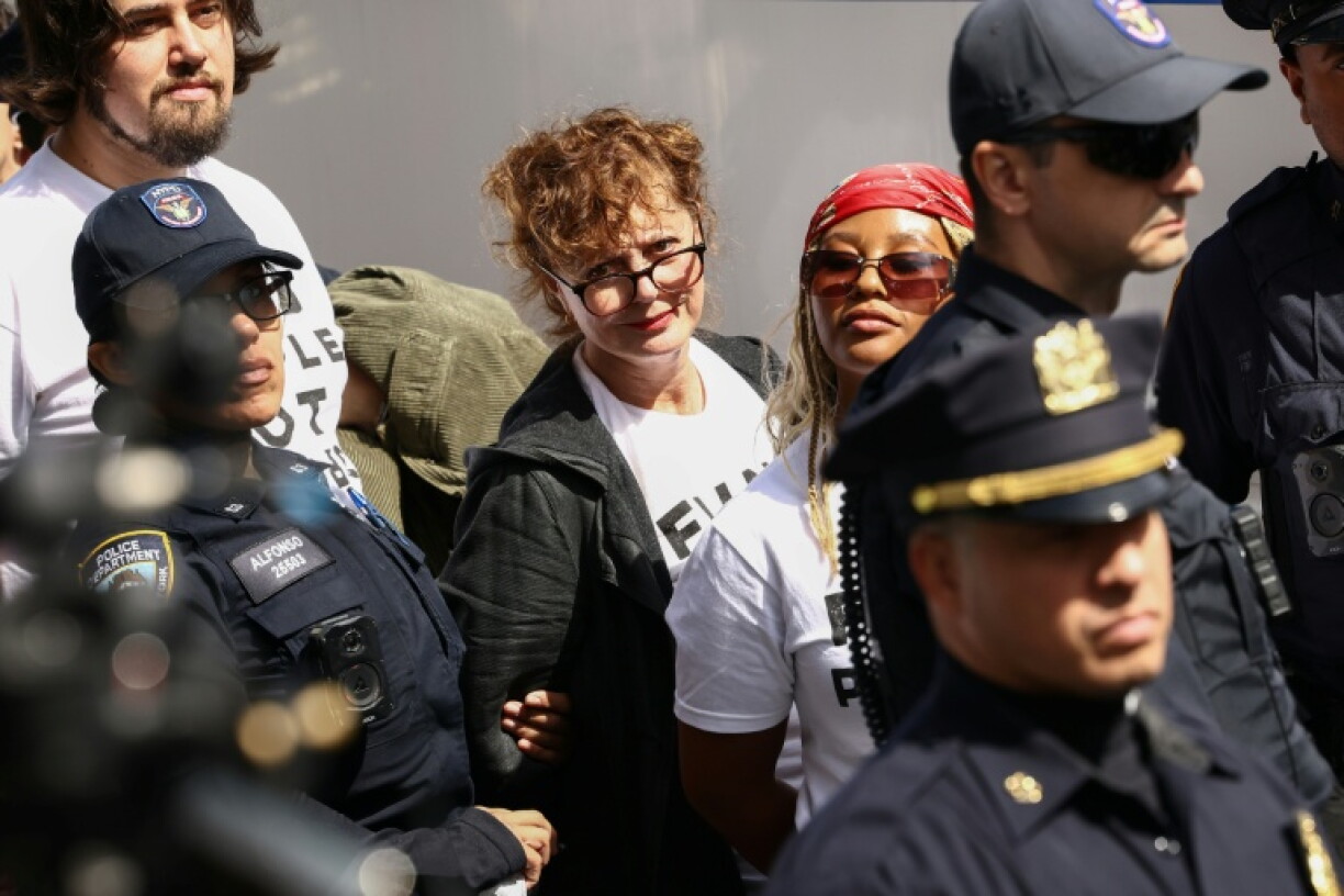 Susan Sarandon was among those apparently detained by New York police as pro-Palestinian demonstrators blocked First Avenue near the United Nations headquarters building, ahead of Israel's Prime Minister Benjamin Netanyahu's address