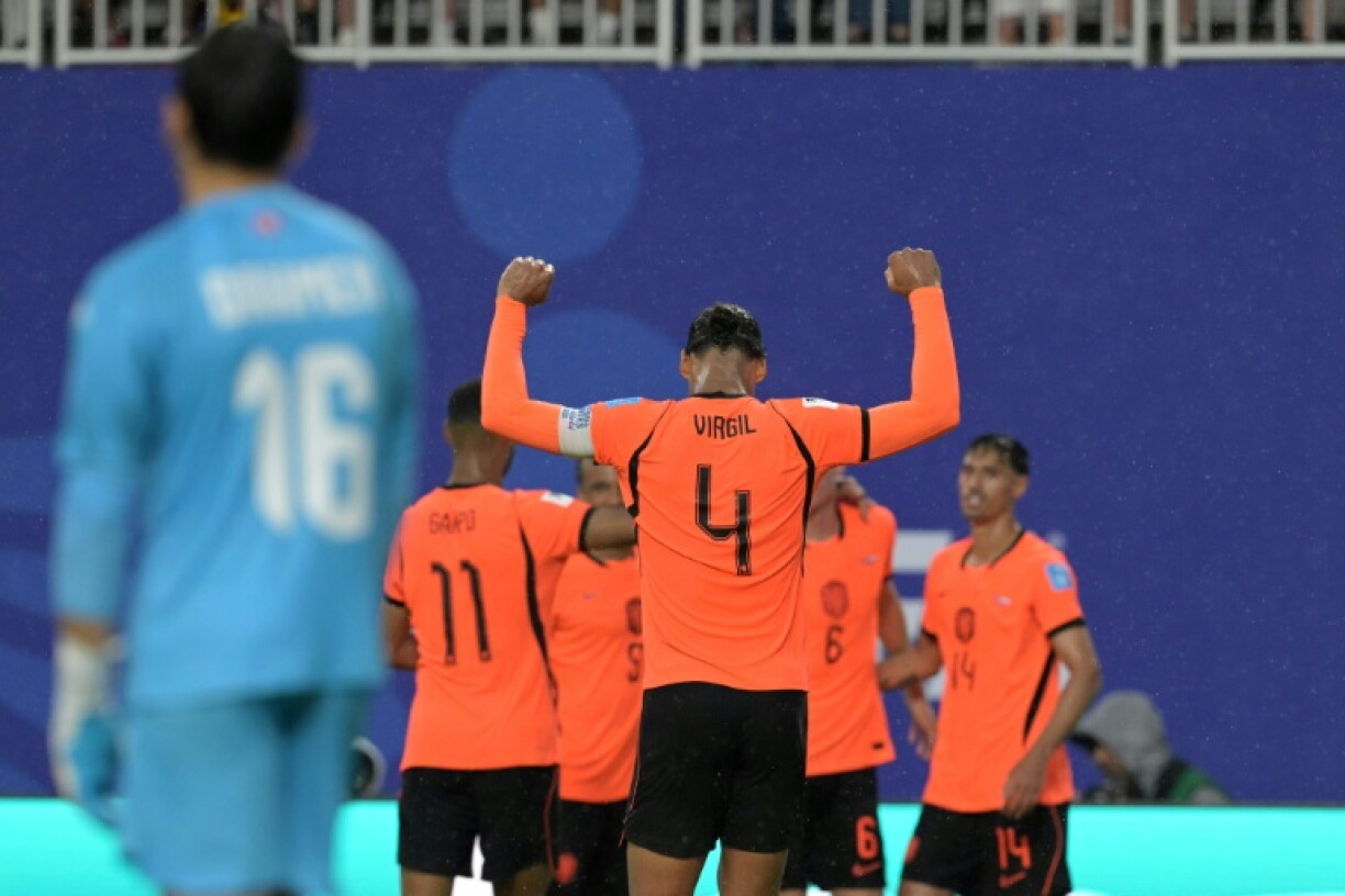 Virgil van Dijk réagit à la victoire des Pays-Bas contre la Tunisie en phase de groupes du Mondial, le 25 juin 2026 à Kansas City