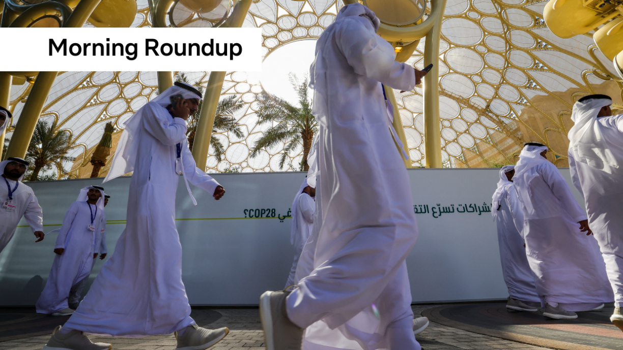Participants arrive at the venue of the COP28 United Nations climate summit in Dubai on November 29, 2023. The central focus of the November 30 to December 12 COP28 talks will be a damning stocktaking of the world's limited progress on cutting greenhouse gas emissions