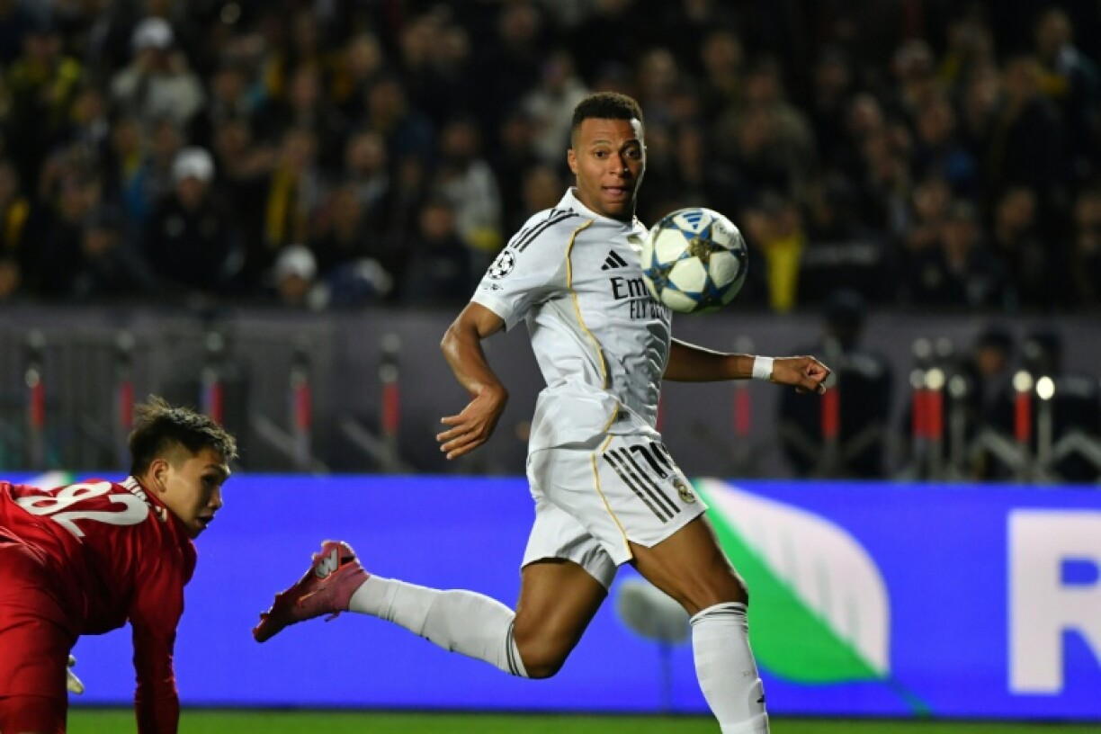 Real Madrid's French forward Kylian Mbappe netted a hat-trick against Kairat on Tuesday in the Champions League