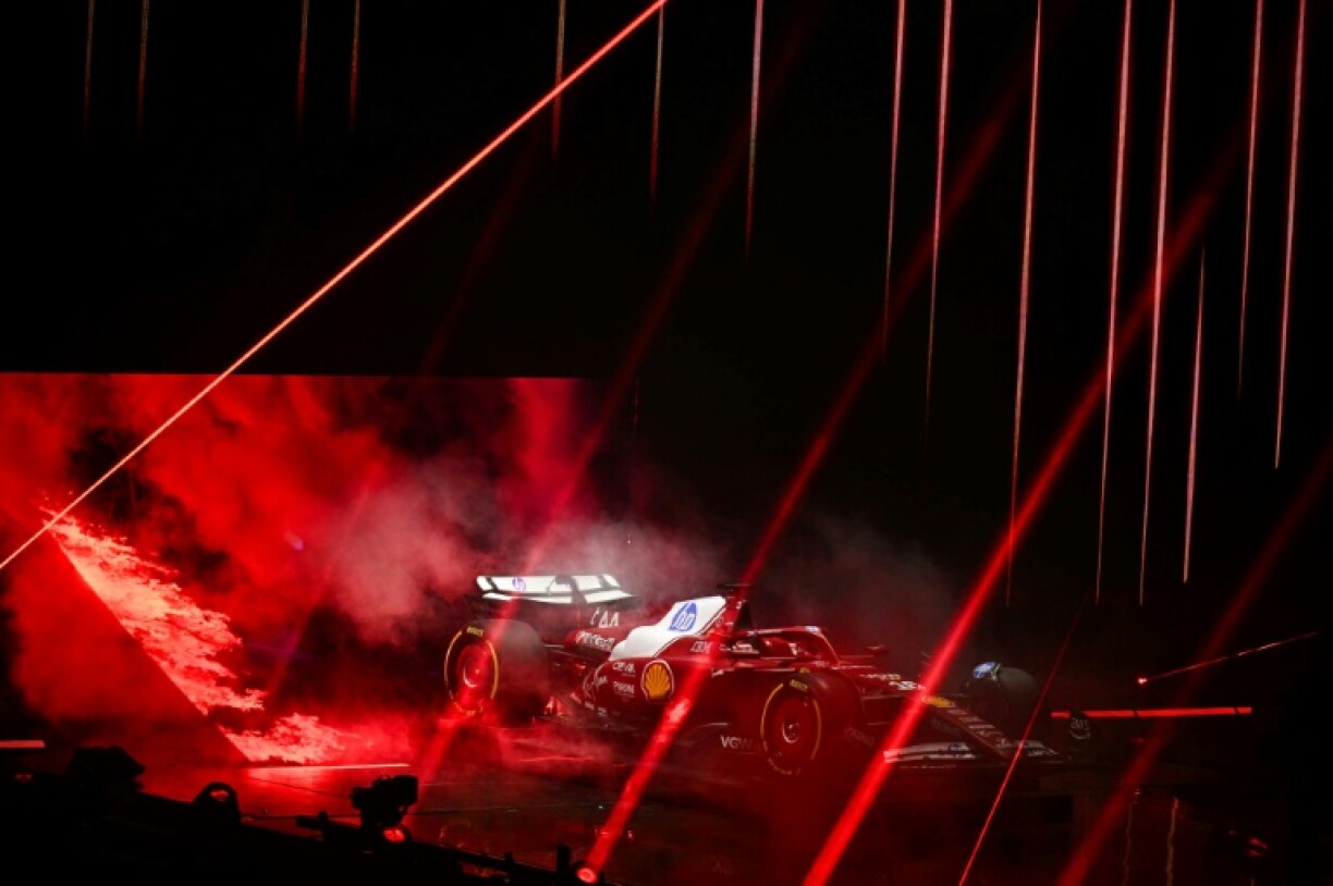 Ferrari's new car is presented during the 2025 Formula One season launch at London's O2 Arena