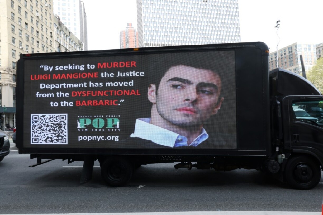 A truck with a video screen outside Manhattan Federal Court