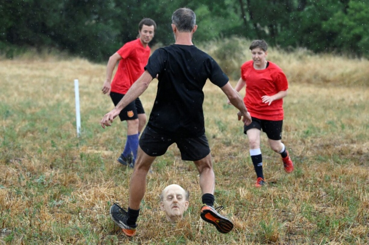 The art festival pitted two teams against each other for a self-styled 'anti-fascist fixture' in Moia, near Barcelona