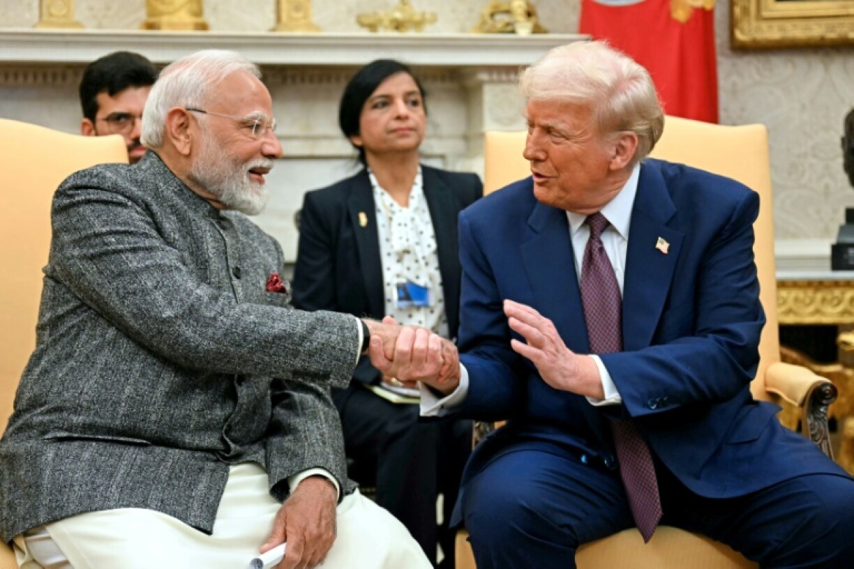 US President Donald Trump shakes hands with Indian Prime Minister Narendra Modi in the White House Oval Office on February 13, 2025