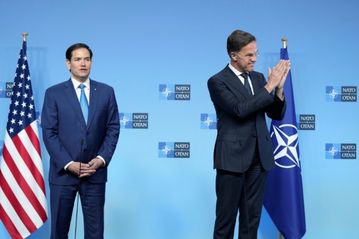 US Secretary State Marco Rubio, left, met with NATO chief Mark Rutte during his first visit to the alliance's headquarters for talks