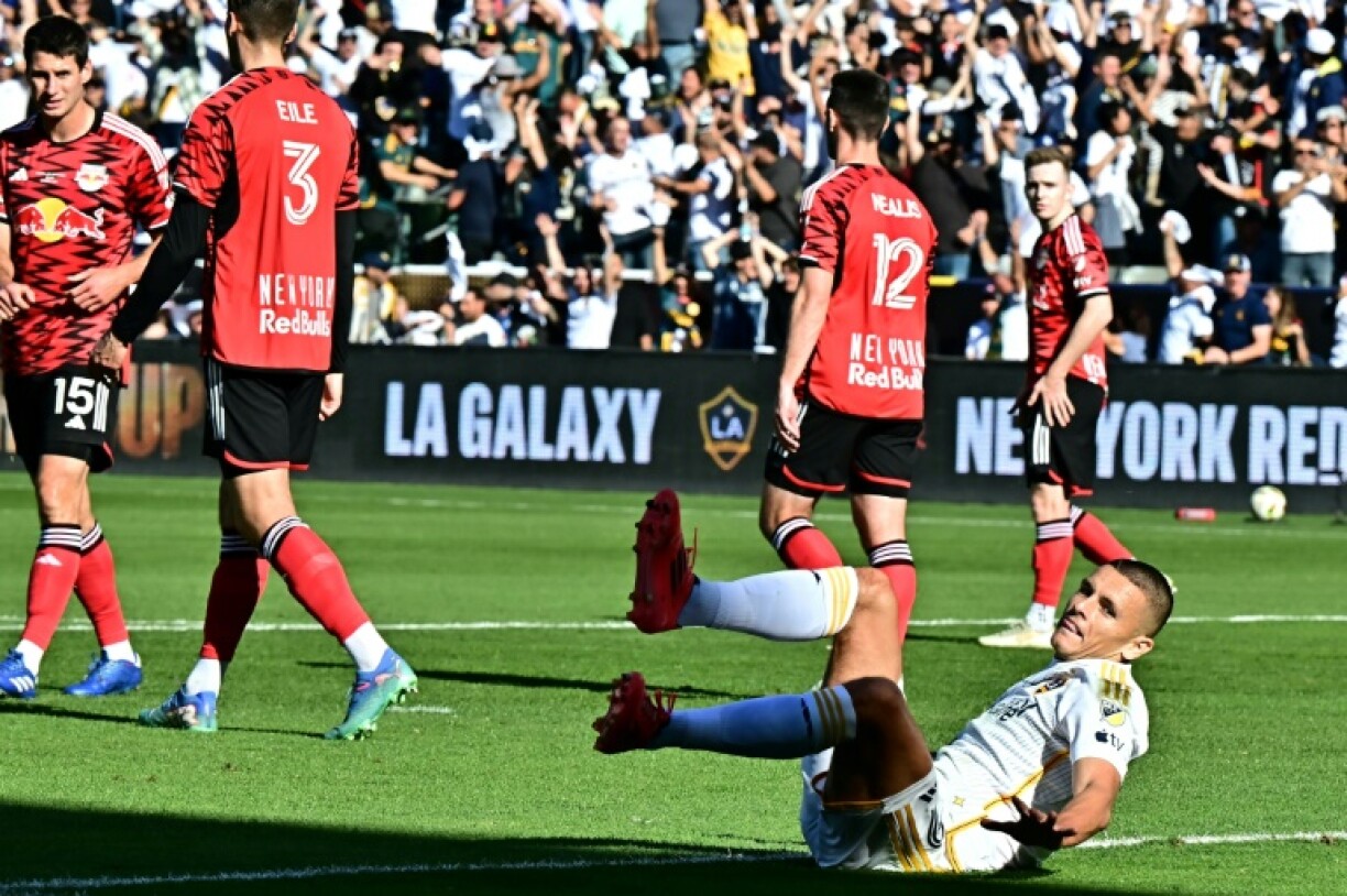 Los Angeles Galaxy forward Dejan Joveljic celebrates scoring his team's second goal in their MLS Cup win over the New York Red Bulls on Saturday