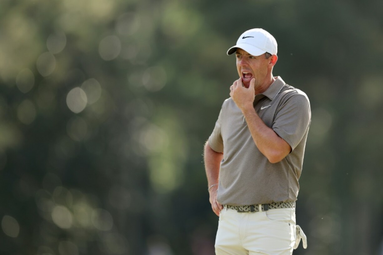 Northern Ireland's Rory McIlroy reacts on the way to an even par 72 in the first round of the Masters at Augusta National