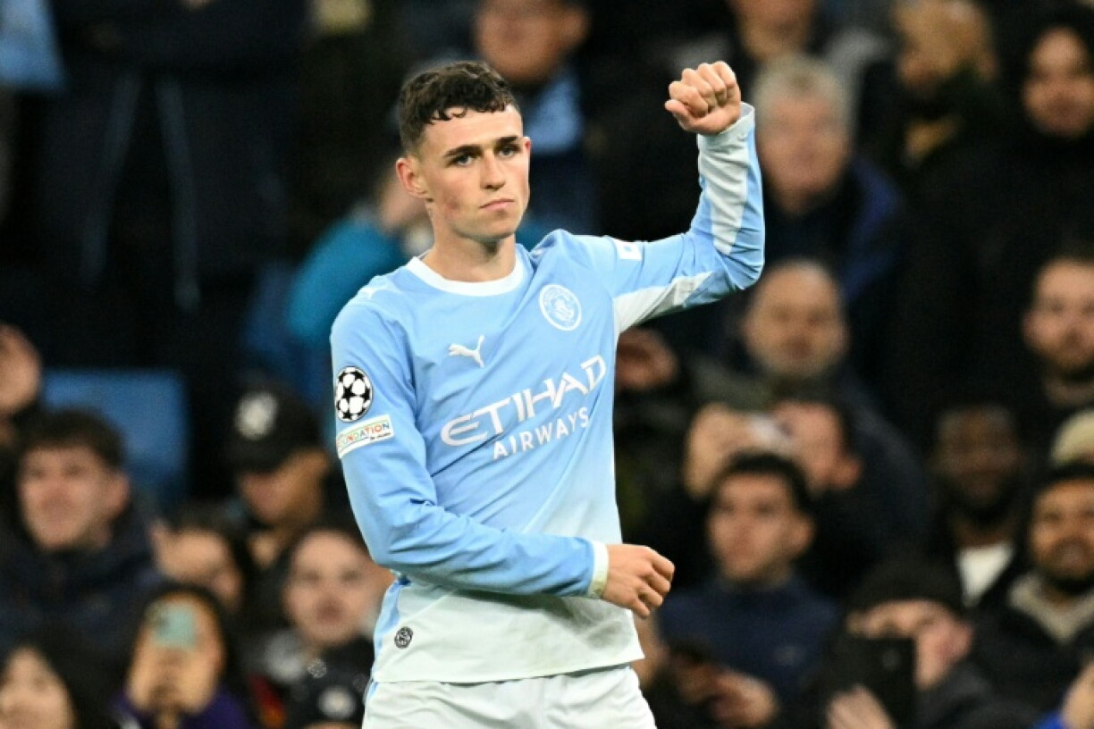 Manchester City's Phil Foden celebrates scoring against AEK Athens