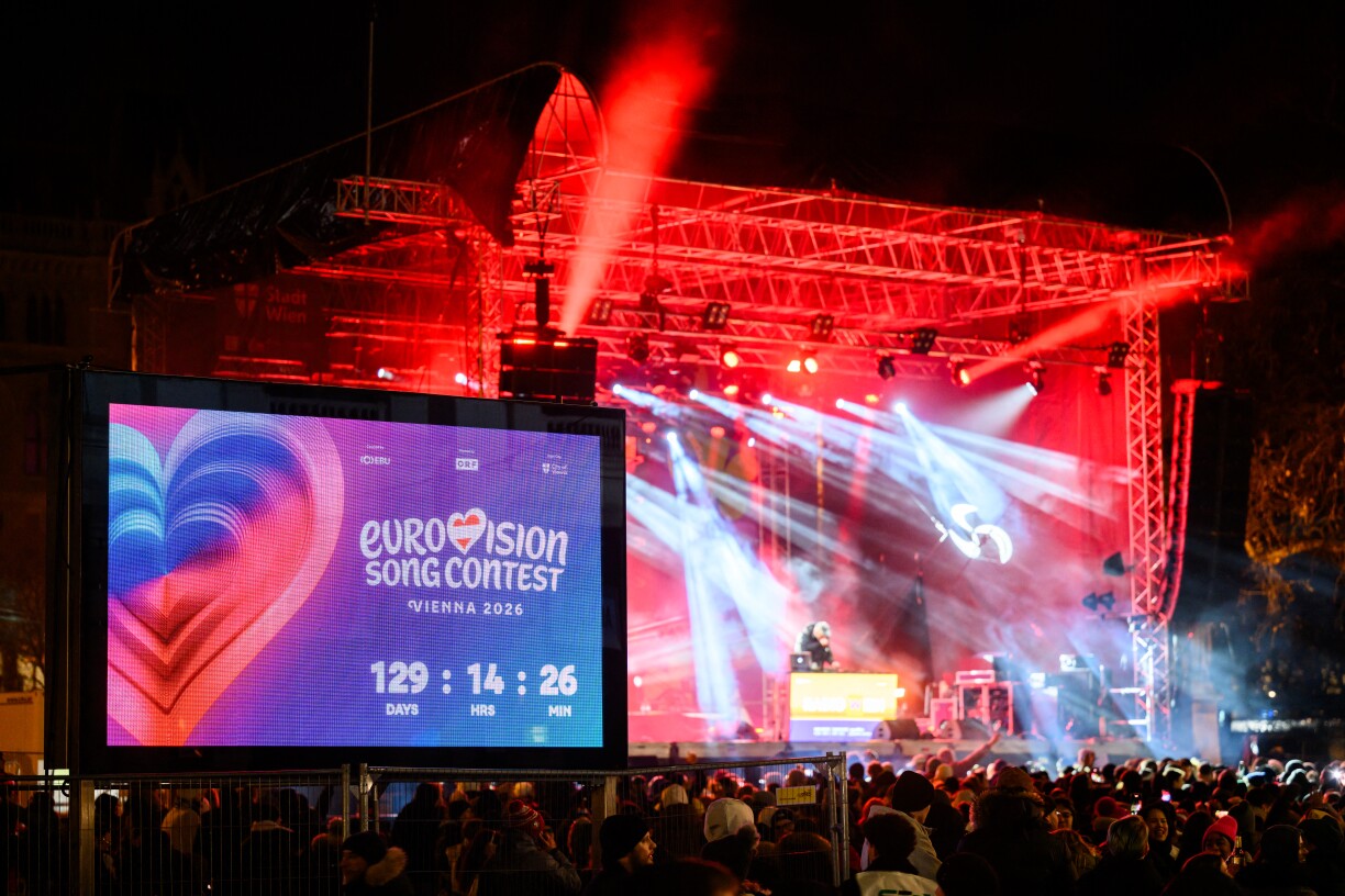 De Countdown bis den ESC 2026 am Kader vum 34. Silvesterlaf zu Wien um Rathausplatz den 1. Januar 2026.