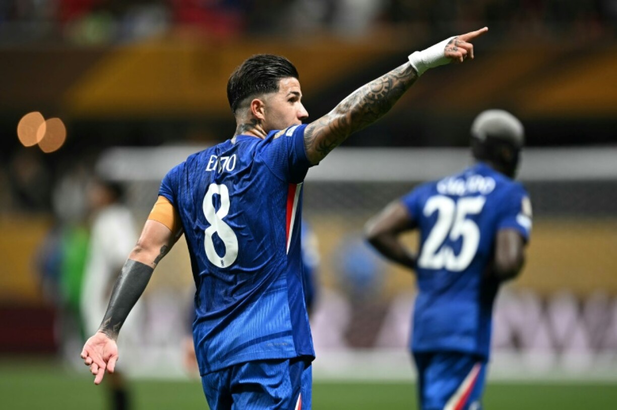 Enzo Fernandez celebrates after scoring Chelsea's second goal against Los Angeles FC on Monday