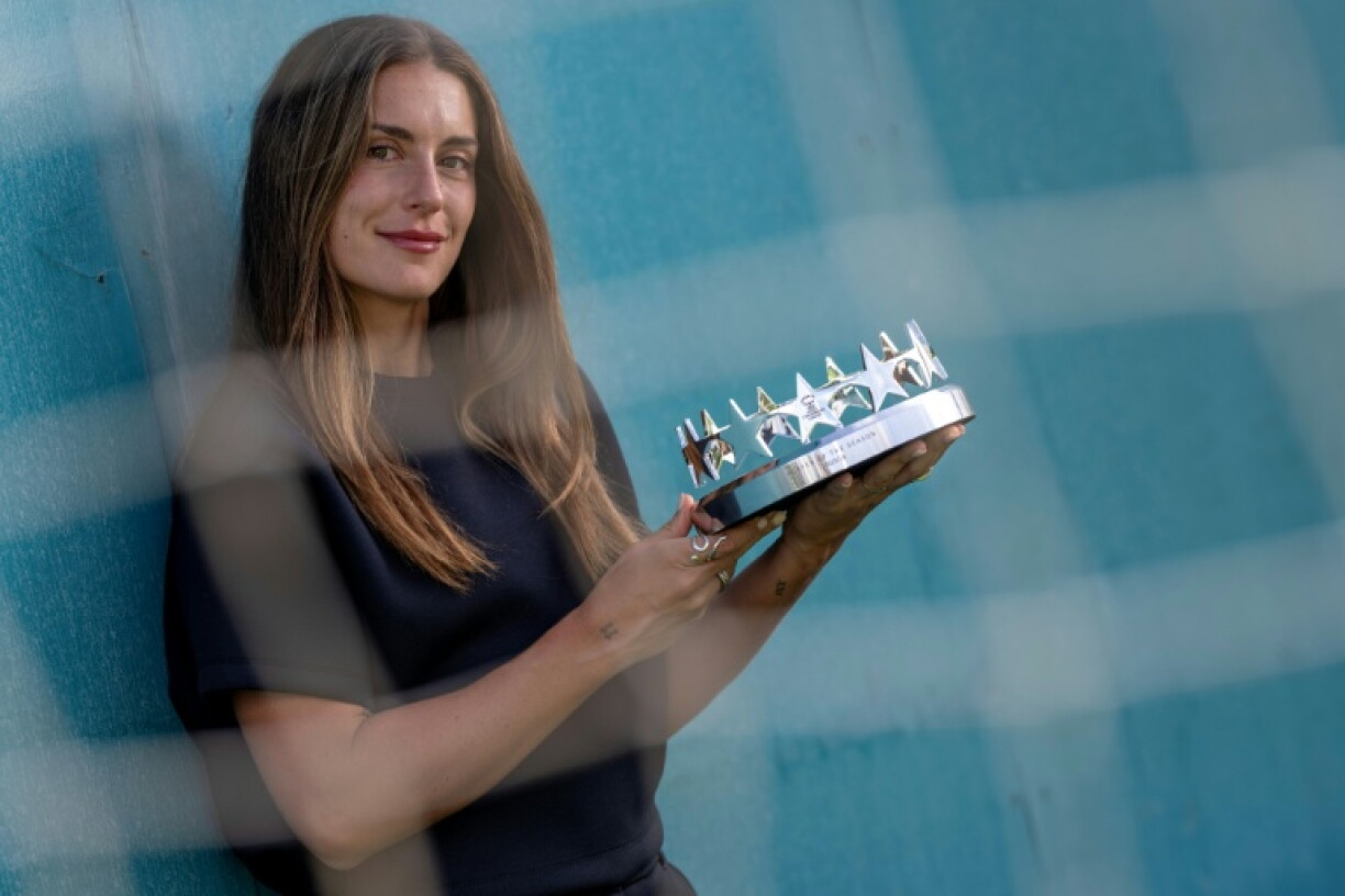 Alexia Putellas poses for a photograph during an AFP interview, at the London City Lionesses' training ground in Aylesford