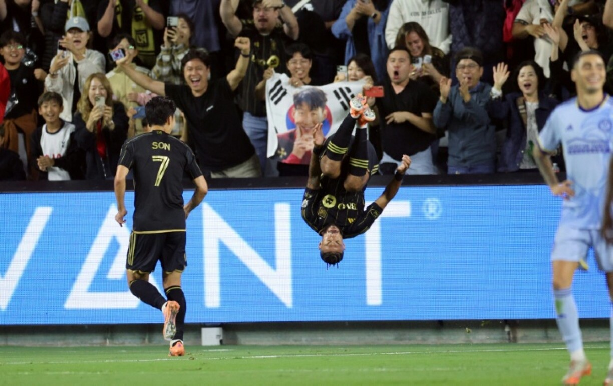 Los Angeles FC's Denis Bouanga celebrates his game-winning goal in a 1-0 Major League Soccer victory over Atlanta United