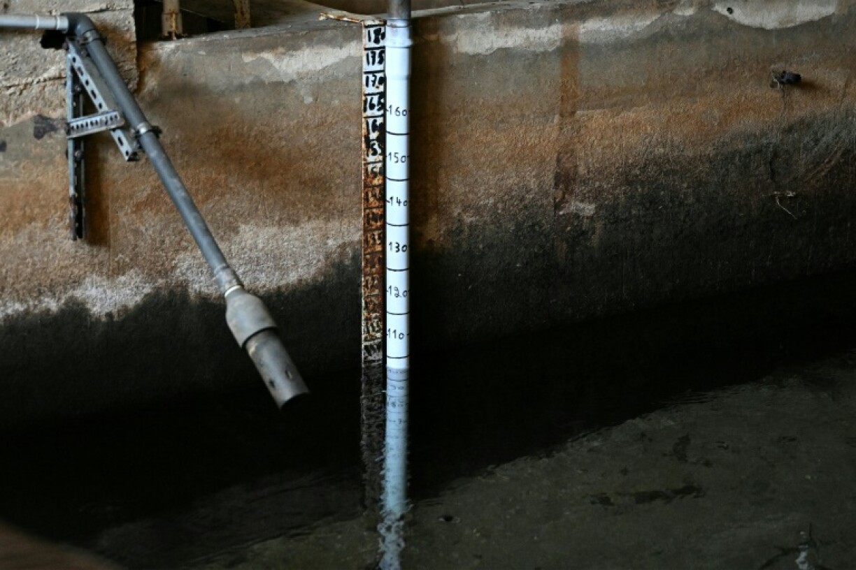Low water levels are seen at the source feeding the pumping station of the Beirut and Mount Lebanon Water Establishment in Dbayeh