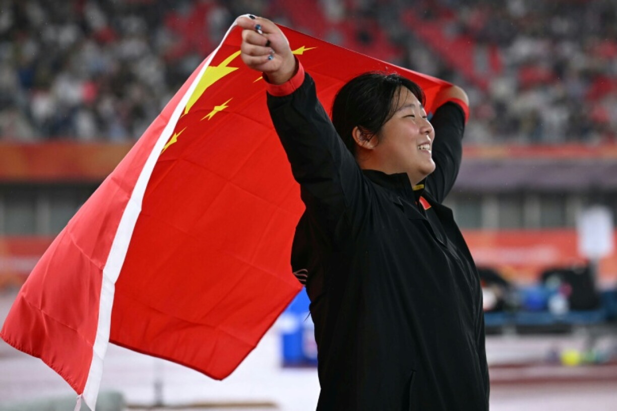 China's Yan Ziyi celebrates after winning the women's javelin