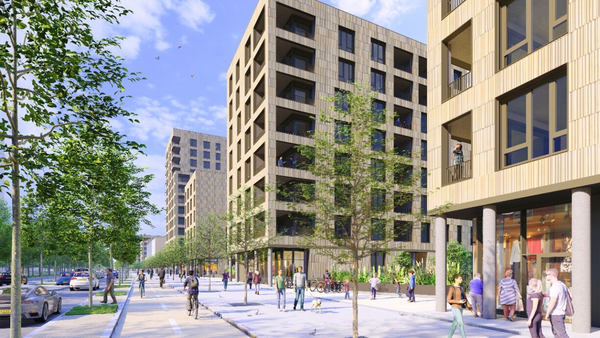 Image from the presentation of the JFK Sud neighbourhood in Kirchberg, along the boulevard.