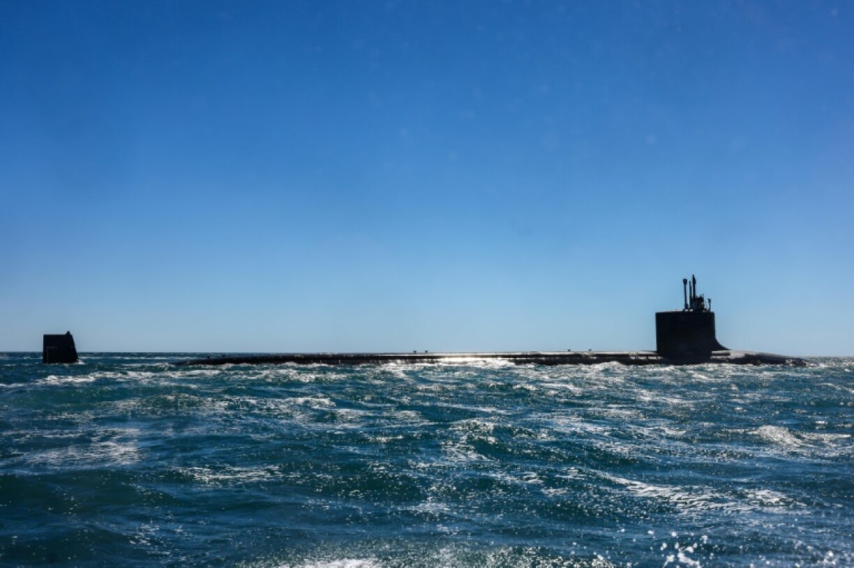 The US Navy's USS Minnesota, a Virginia-class fast attack submarine, sails in waters off the coast of Western Australia in March 2025.