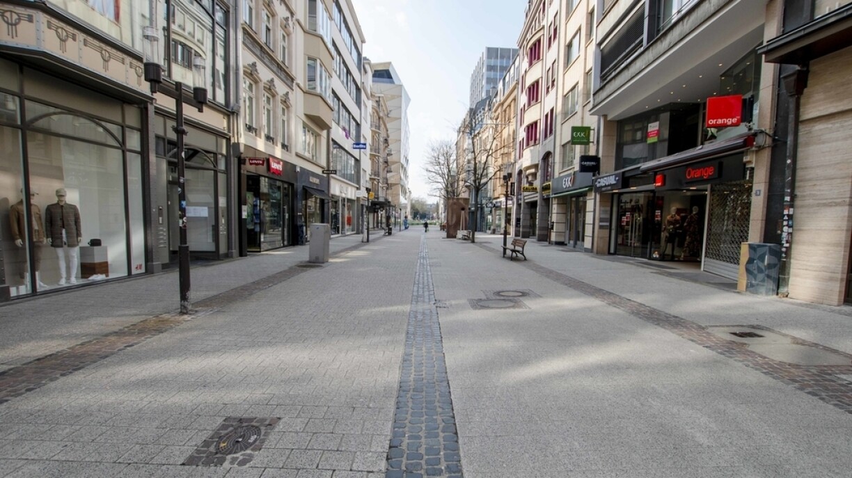 Empty streets in Luxembourg City during lockdown.