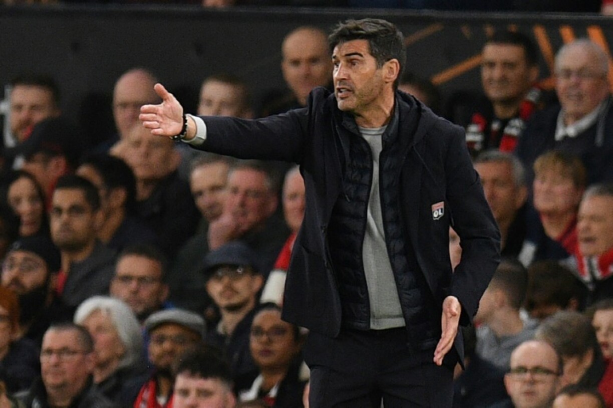 Lyon coach Paulo Fonseca on the touchline during Thursday's Europa League clash with Manchester United
