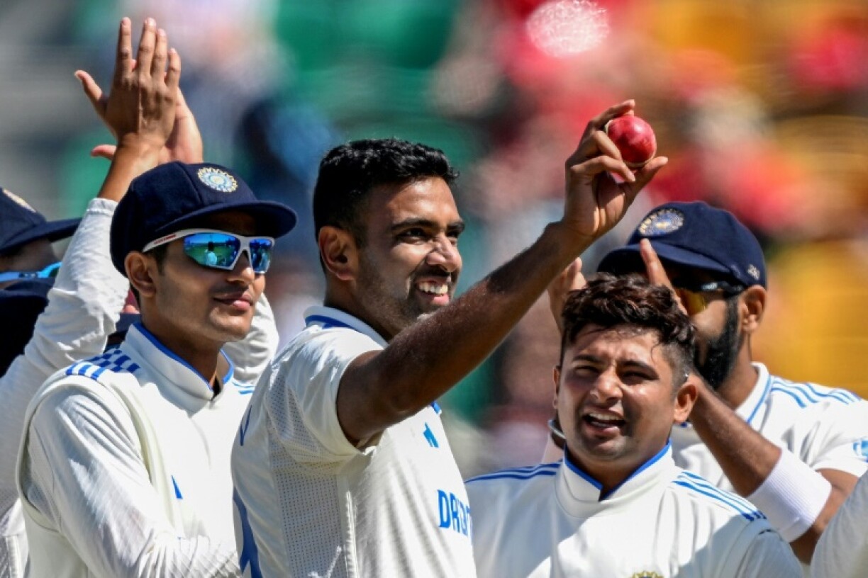 Ravichandran Ashwin celebrates after taking a five-wicket haul in Dharamsala in March