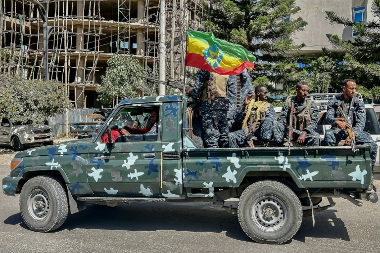 Ethiopian federal police patrol in Tigray's capital, Mekelle, after rebels were pushed out