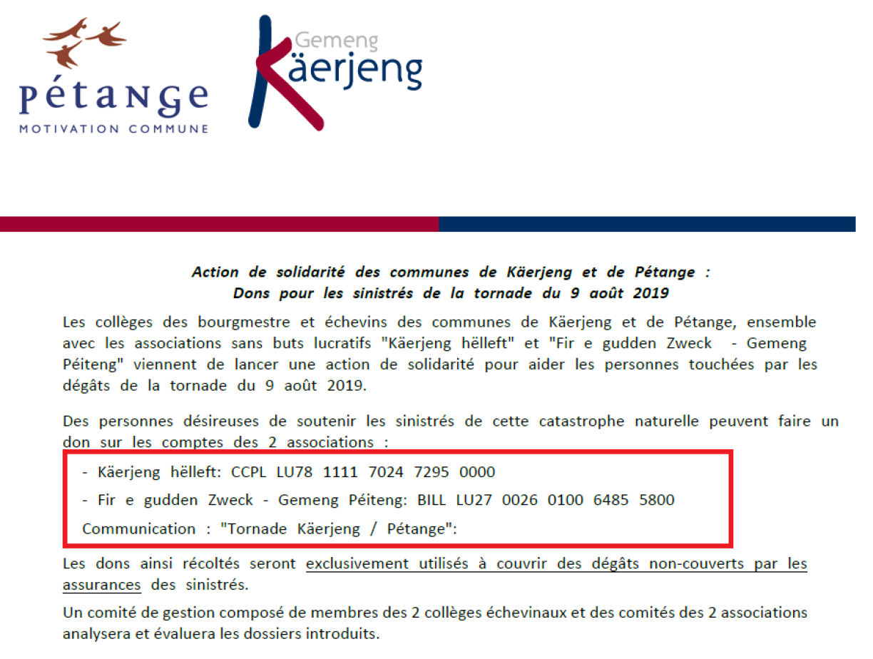 Le communiqué des communes de Pétange et de Bascharage