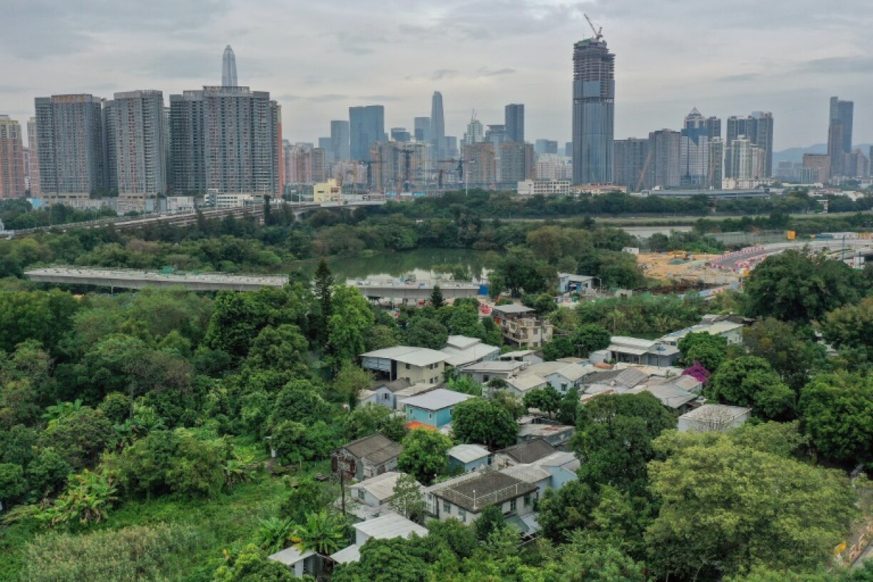 An aerial view of the hundred-year-old village of Ha Wan Tsuen near San Tin in northern Hong Kong, on the border with the Chinese city of Shenzhen