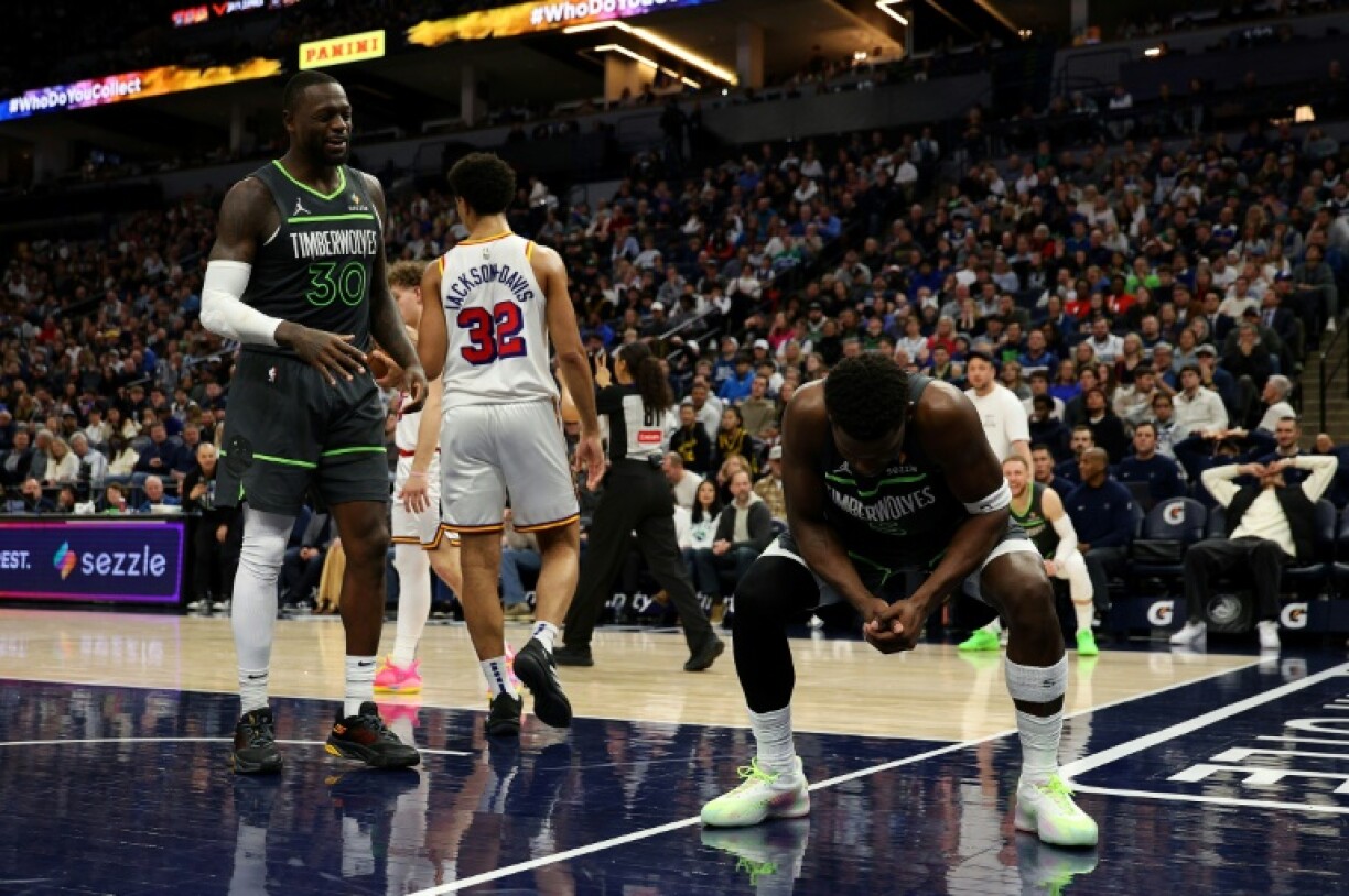 Anthony Edwards (R) of the Minnesota Timberwolves was slapped with a $75,000 fine by the NBA