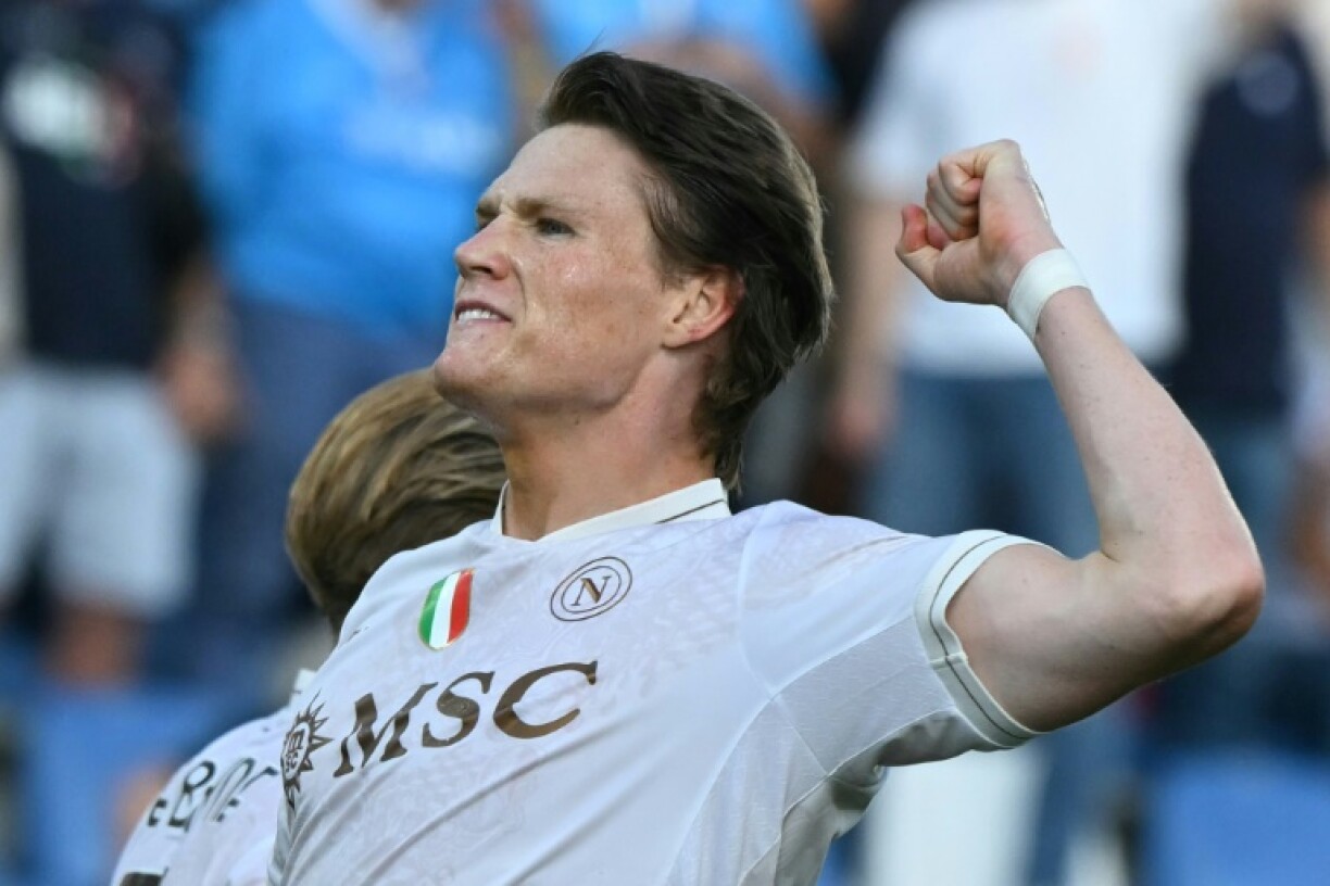 Scott McTominay celebrates scoring Napoli's opening goal of the new Serie A season