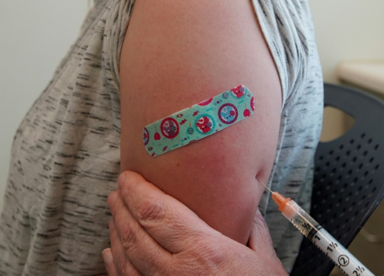 A nurse gives Michaella a measles, mumps and rubella virus vaccine made by Merck at the Utah County Health Department on April 29, 2019 in Provo, Utah