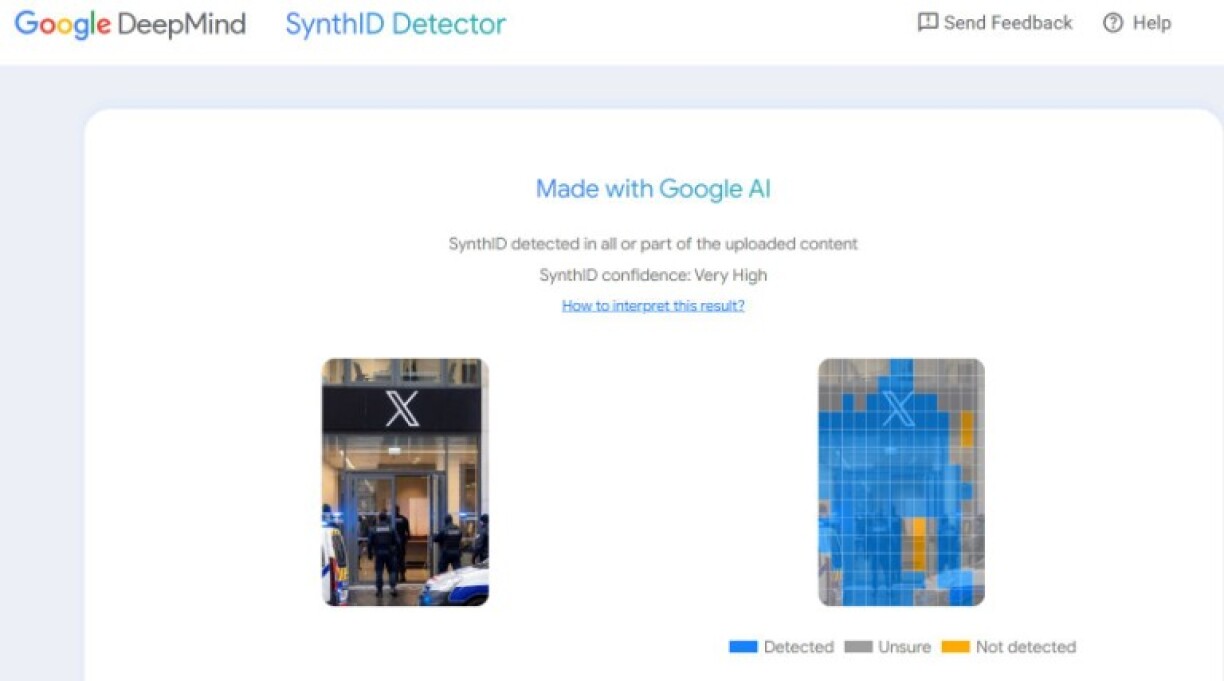 Capture d'écran prise le 5 février 2026 de l'analyse de SynthID, montrant que l'image a été générée par IA avec Google AI.