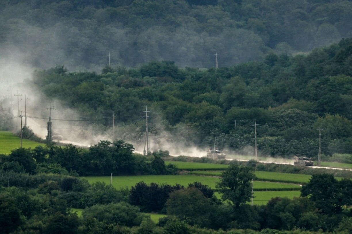 South Korean tanks are seen near the Demilitarized Zone (DMZ) dividing South Korea and North Korea