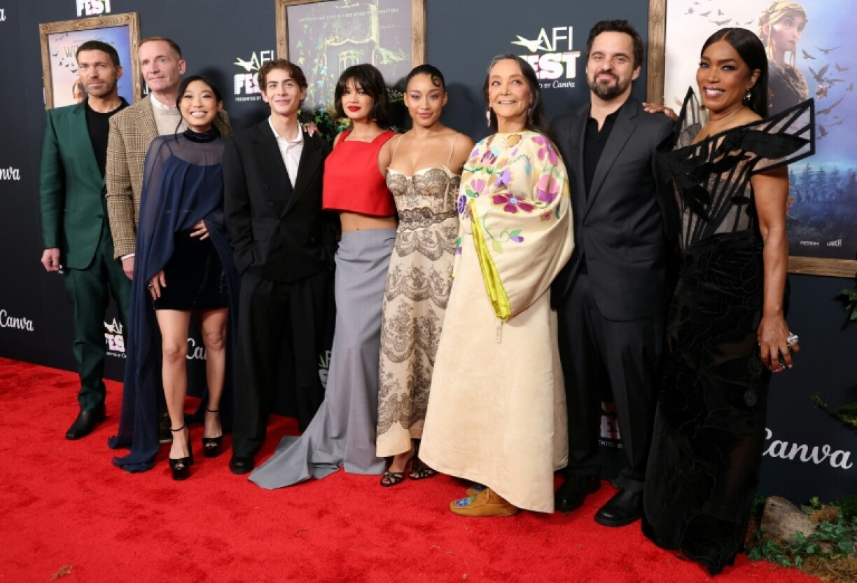 (L-R) 'WIldwood' director Travis Knight joins actors Marc Evan Jackson, Awkwafina, Jacob Tremblay, Peyton Elizabeth Lee, Amandla Stenberg, Tantoo Cardinal, Jake Johnson and Angela Bassett at the premiere