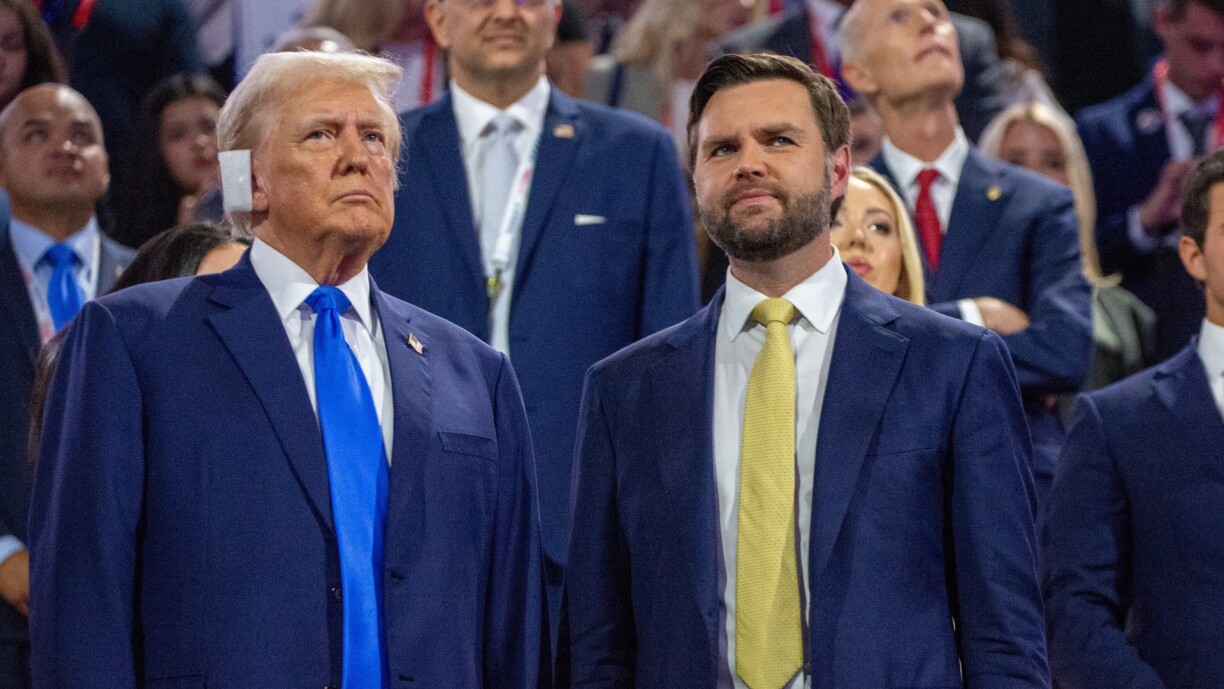 Donald Trump and JD Vance at the Republican National Convention at the Fiserv Forum in Milwaukee, Wisconsin on 16 July 16 2024.