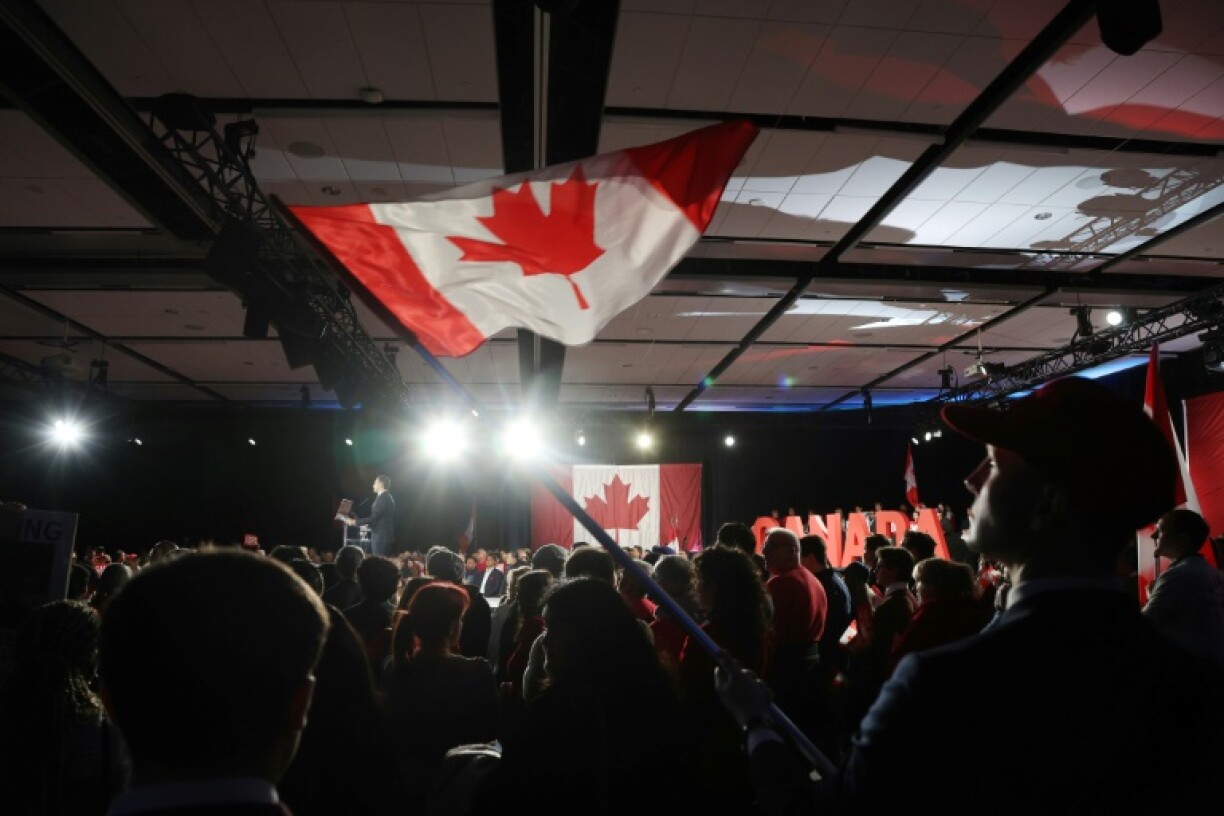 Canada's Conservative Party leader Pierre Poilievre speaks during a 'Canada First' rally in Ottawa in February 2025