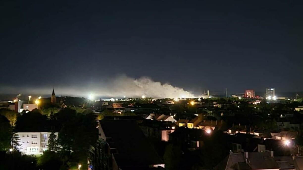 A photo taken in Esch-sur-Alzette on Thursday night while a fire was in progress at the ArcelorMittal site.