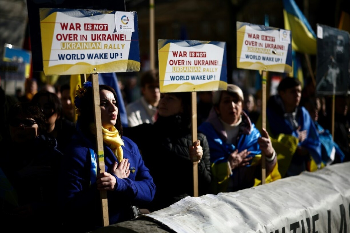 Protesters rallied in London in support of Ukraine as the summit was underway