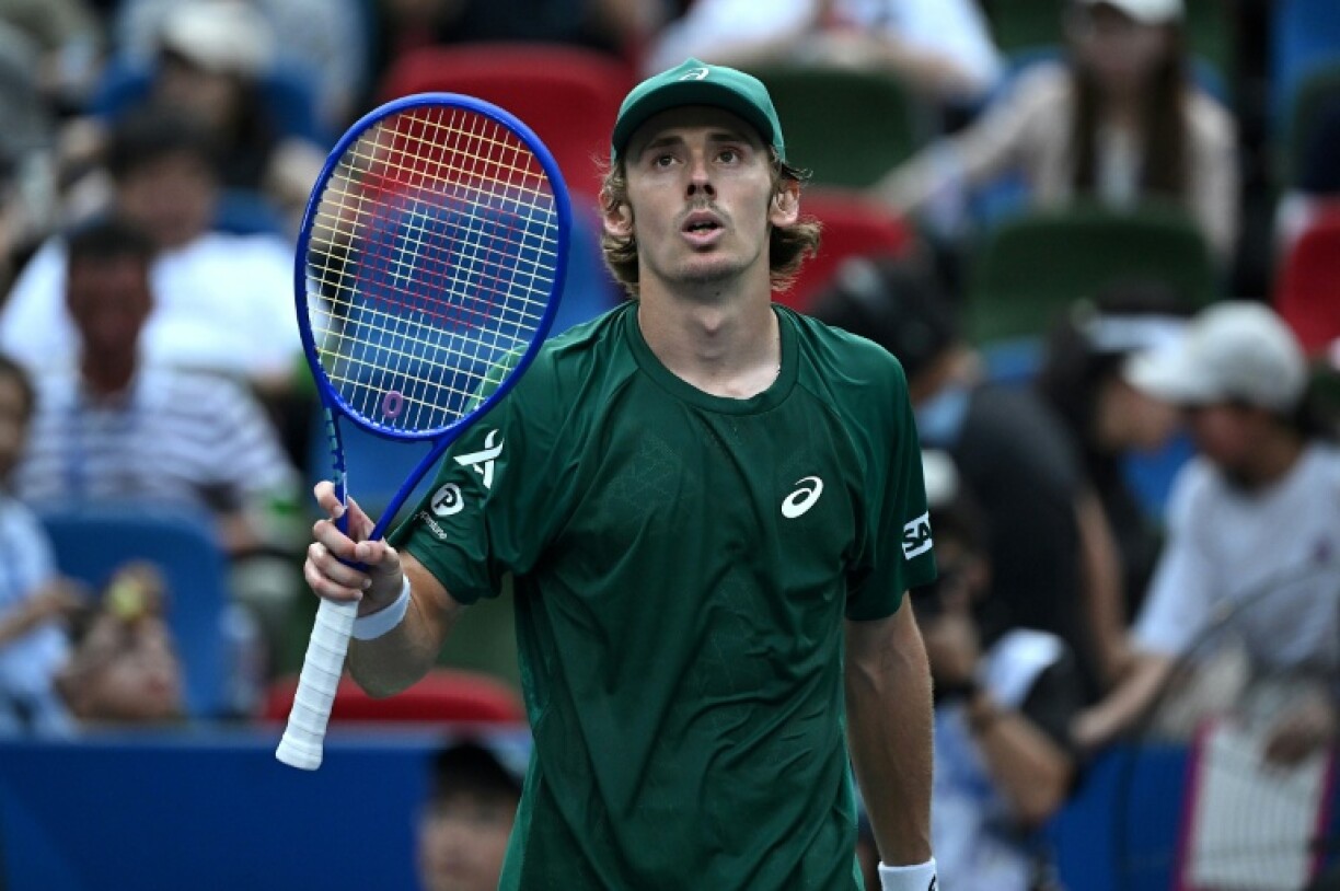 Australia's Alex de Minaur celebrates after beating Portugal's Nuno Borges