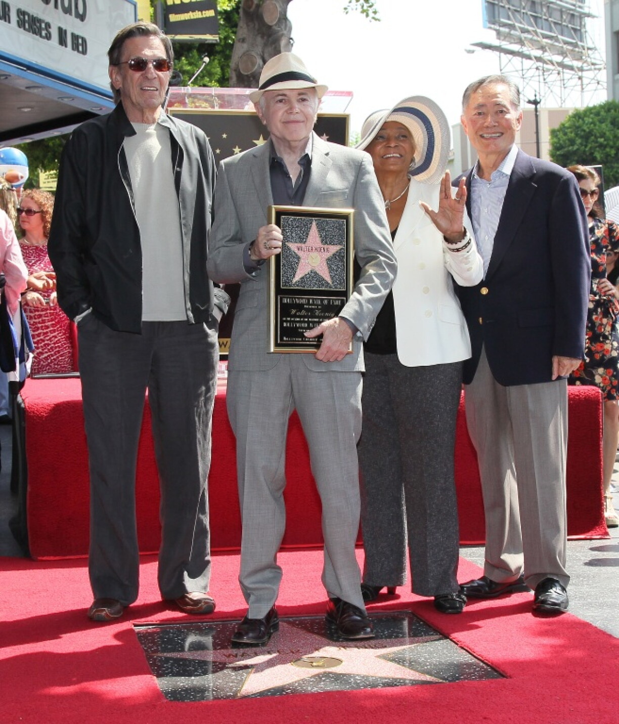 'Star Trek' actors (L-R) Leonard Nimoy, Walter Koenig, Nichelle Nichols and George Takei join Koenig as he is honored with a star on the Hollywood Walk of Fame on September 10, 2012
