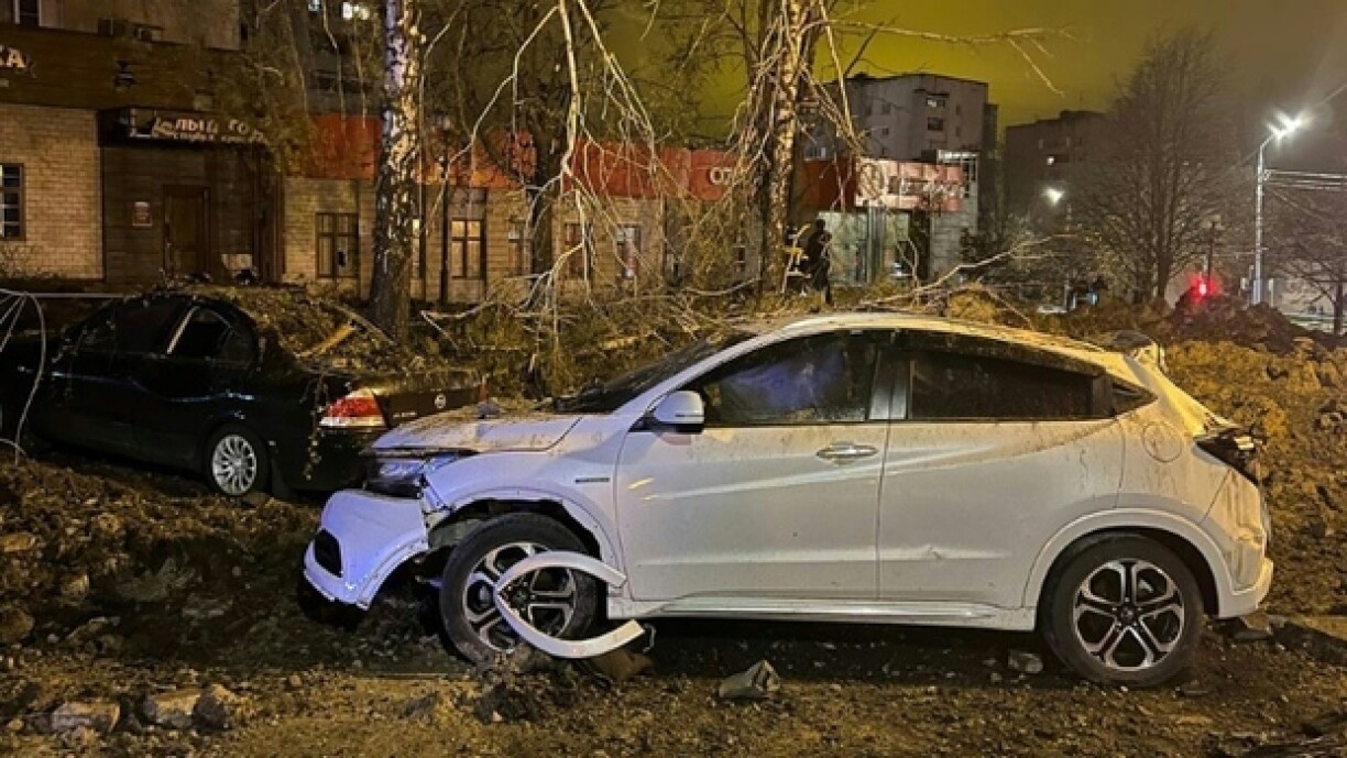 Photo postée le 20 avril 2023 sur le compte Telegram de Viatcheslav Gladkov, gouverneur de Belgorod, en Russie, montrant les dégâts provoqués par une explosion