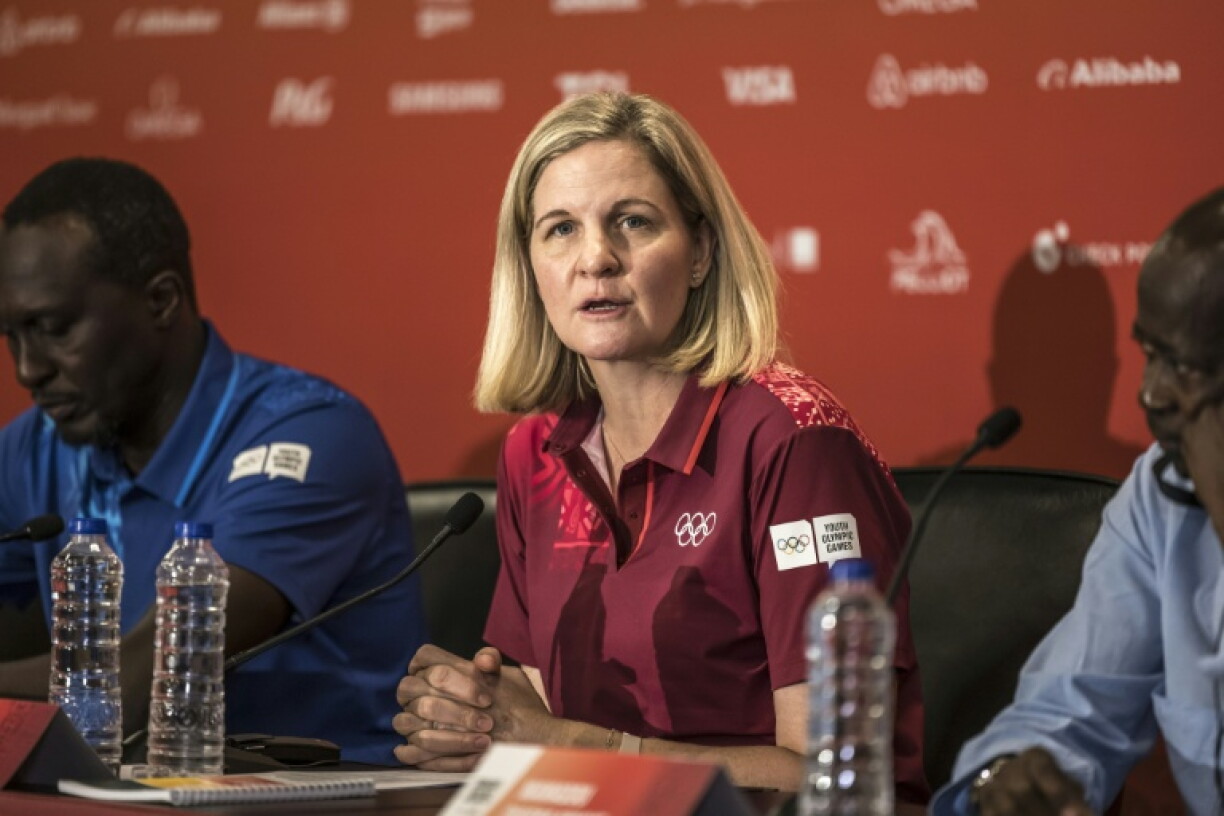 IOC President Kirsty Coventry speaks during a press conference in Diamniadio, Senegal on October 29, 2026