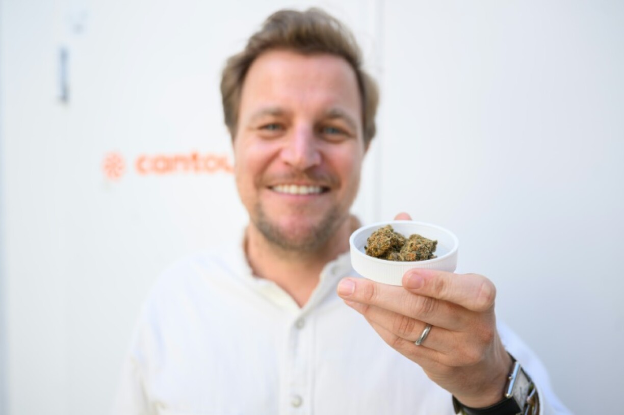 Philip Schetter, CEO of Cantourage, shows a sample of cannabis flowers from the company’s production