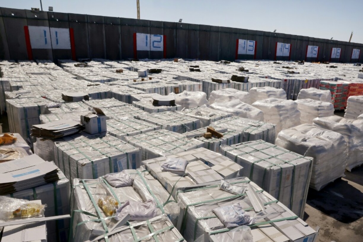 Aid destined for Gaza awaits Israeli authorisation for transportation to Gaza.